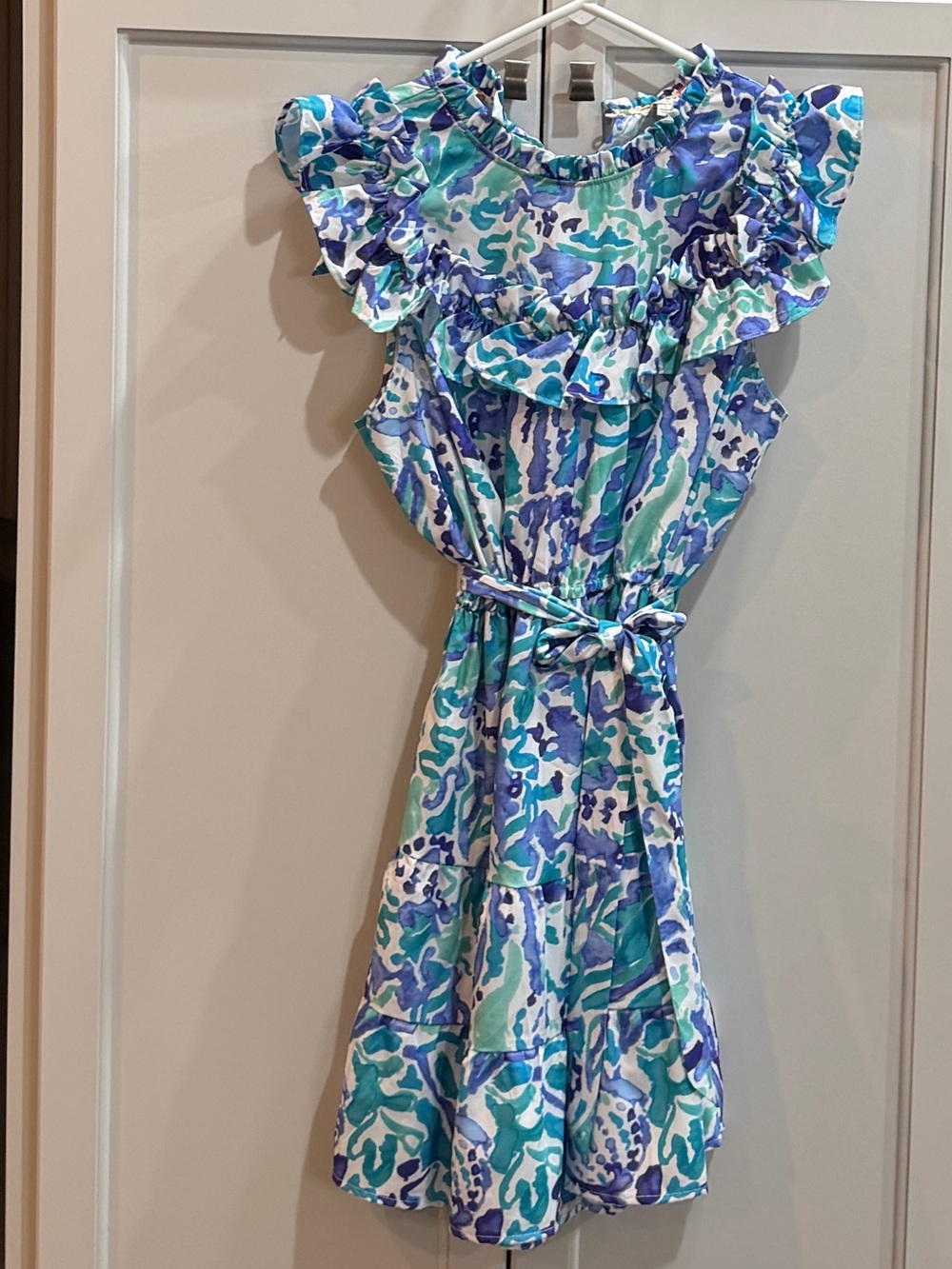 Umgee Blue Green Purple Ruffle Belted Dress
